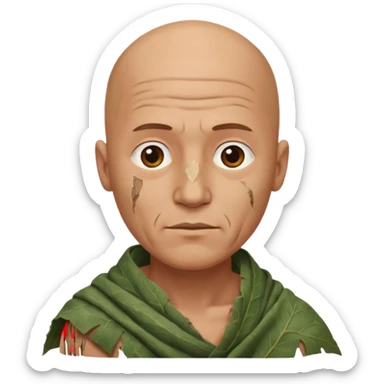 ancient man bold head, tattered leaf cloth sticker
