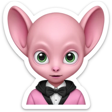 Aliens Pink, hoodie, cute big eyes, bow tie, thin ears, half body sticker