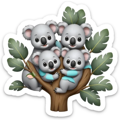 4 koalas sur un arbre sticker