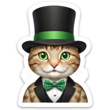 Grey tabby cat in top hat and bow tie sticker