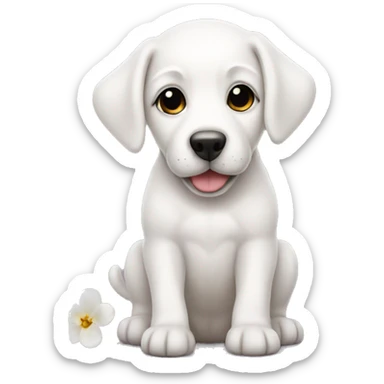 White puppy  flowered  sticker