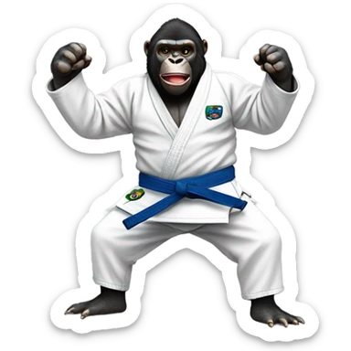 Happy gorilla wearing BJJ gi  sticker