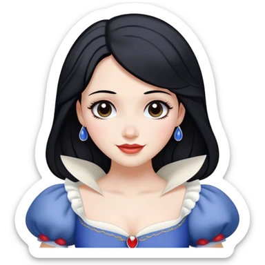 Cinematic Radiant Snow White Portrait Emoji, rendered in a realistic, vector style with clean proportions. Show Snow White with a soft, welcoming smile, delicate porcelain skin, and neatly arranged raven hair, wearing her timeless dress. The image radiates a warm, inviting glow, high shine, and is enhanced by a soft glowing outline that accentuates her gentle beauty. sticker