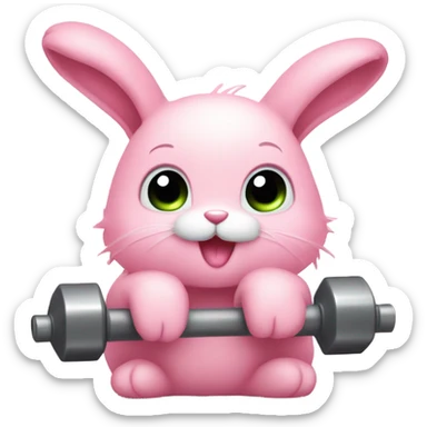 pink cute bunny with eyelashes lifting weights sticker