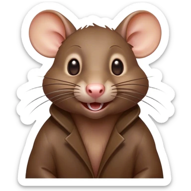 Cinematic Comical Brown Rat Portrait Emoji, Head tilted dramatically with an exaggeratedly amused expression, featuring a striking glossy brown coat with comically large whiskers and wide, expressive eyes filled with playful disbelief, Simplified yet hilariously expressive features, highly detailed, glowing with a slightly sassy glow, high shine, dramatic yet playful, stylized with an air of cheeky urban mischief, soft glowing outline, capturing the essence of a spirited and over-the-top rat that looks ready to scamper its way into internet fame instantly! sticker