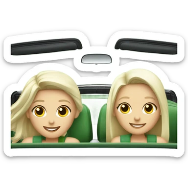 2 white blonde and 2 white brunette girls in a green convertible volkswagen  sticker