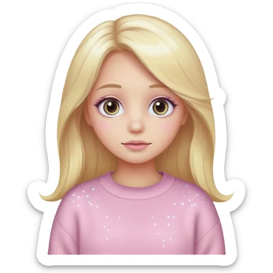“Emoji girl, pastel pink blush, sparkly wide eyes,  oversized pastel sweater long blonde hair.” sticker