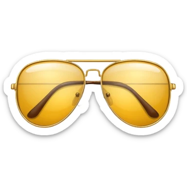 golden-yellow aviator Glasses, metallic frame with clear lenses, gentle highlights. only glasses. sticker