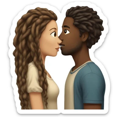Brown skinned young man with dreadlocks and young woman with beige skin and dark blonde hair kissing sticker