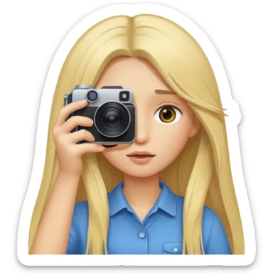 blonde cartoon girl taking picture camera in front of her face long hair over both eyes sticker