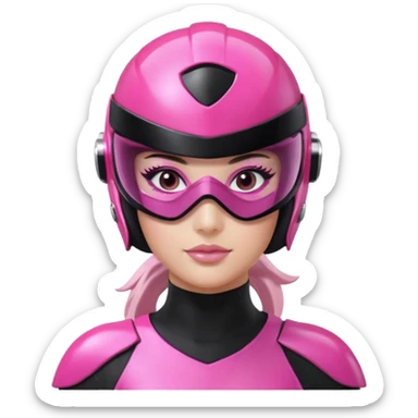 pink power ranger, woman emoji, with helmet on, black visor eye protection, black, power ranger helmet, black visor power ranger helmet pink sticker