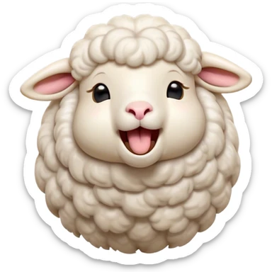 Cinematic Cute Yawning Sheep Portrait Emoji, Head tilted slightly with a dramatic, wide-open yawn, showcasing a soft, downy white fleece with gently drooping ears, round gentle eyes barely open in drowsy contentment, Simplified yet irresistibly adorable features, highly detailed, glowing with a soft, cozy glow, high shine, relaxed yet expressive, stylized with a touch of whimsical charm, bright and endearing, soft glowing outline, capturing the essence of a sleepy yet affectionate sheep, so drowsy it feels like it could stretch out of the screen and curl up for a nap! sticker