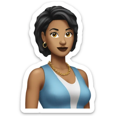 Tanned woman with black hair dressed in 1990s hip hop hair, makeup, and attire  sticker