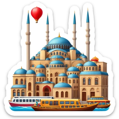 Cinematic Realistic Istanbul Pop Culture Emoji, depicted with a vibrant portrayal of the bustling cityscape rendered with lively textures and energetic, urban lighting. sticker
