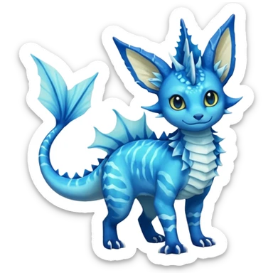 Feral Rare Fantasy vibrant tropical cobalt-blue and cyan Vernid-Trico-Vaporeon-Amaura-species-creature by LiLaiRa, random markings, tufted tail, tufted ears, full body sticker
