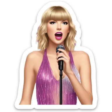 Taylor Swift wearing pink and purple bodysuit sparkly tassels, holding a microphone and singing  sticker