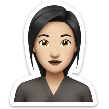 An Asian woman with black hair, white skin, and hair with tong pins sticker