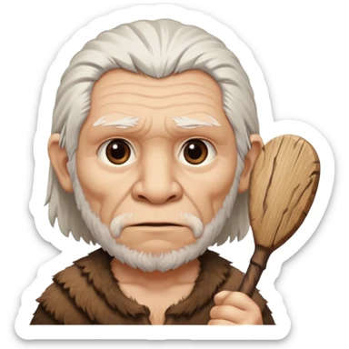 cute old Neanderthal with white hair, big eyes, and a club sticker