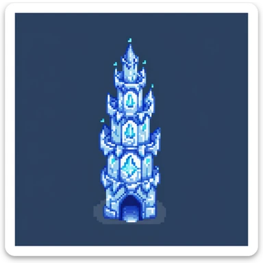 Magical ice tower home for a penguin wizard with glowing windows and magical aura sticker