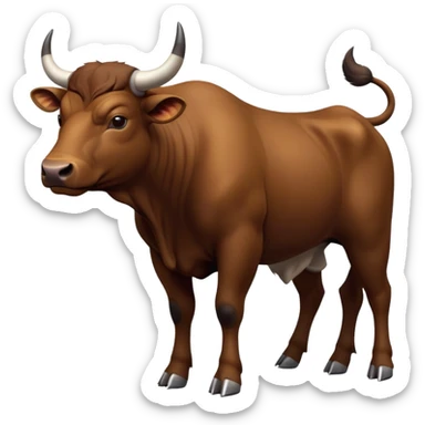 cinematic-[brown bull]-realistic-full-body-standing-emoji,-tail-flicking-lazily,-head-tilted-dramatically,-sleek-[brown]-fur,-simplified-yet-realistic-focused-features,-highly-detailed,-glowing-with-an-almost-sarcastic-glow sticker