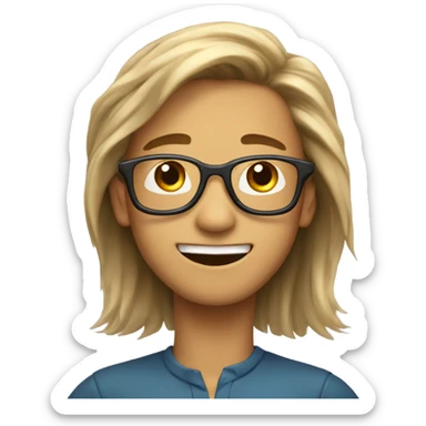 a boy with glasses and long and silky hair upto his neck and he is happy  sticker