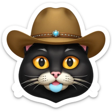 combine the cowboy empjis with a bclack cat emoji and make it have a black thick moustache over the cat wiskers sticker