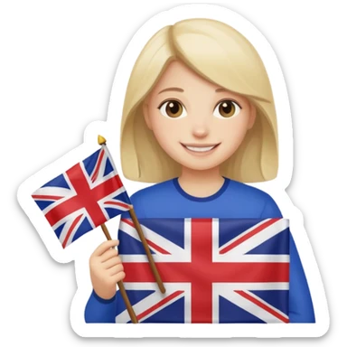 A girl from prestigios school holding British flag sticker