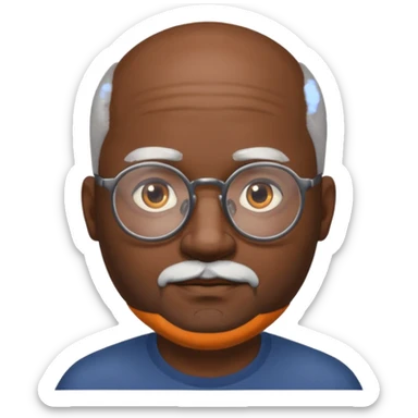 African american male, bald, gray beard. Round face, glasses sticker