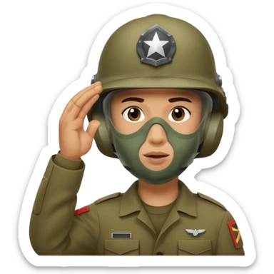Soldier saluting with helmet + mouth mask sticker
