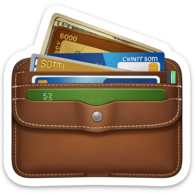 portefeuille marron avec pleins de billet et carte bancaire sticker