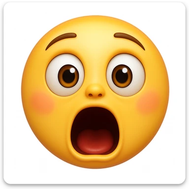 Make the surprised face emoji much more dramatic, with wide open mouth, raised eyebrows, and exaggerated eyes, in the style of Apple emojis (apple emoji style). sticker
