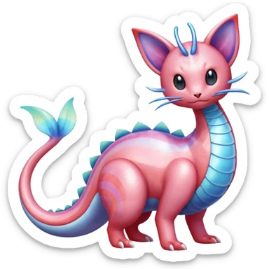 Shiny Pastel Translucent Sparkly Skitty-Milotic-Lumineon-Dragonair-Fakémon-hybrid-creature (full body)  sticker