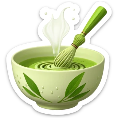 matcha whisk and matcha bowl with green tea splashes sticker