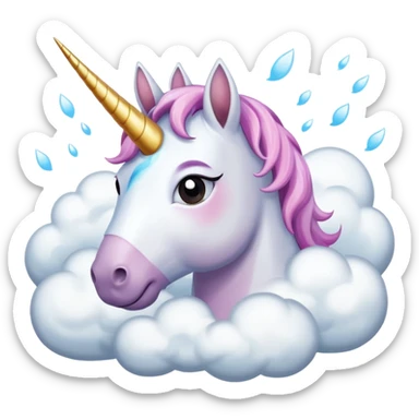 A unicorn flying through clouds, sad, cry tear from eyes, portrait, bust up sticker