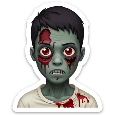 garoto zumbi com cabelo preto e ferimento no rosto sticker