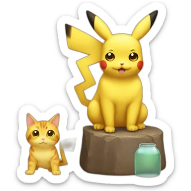 Pikachu pet a cat  sticker