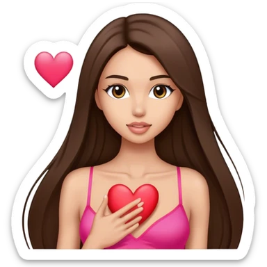 Skinny victoria’s secret model with long brunette straight hair sending heart sticker