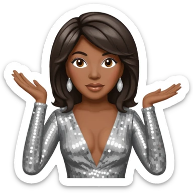 Mary Wilson from The Supremes with dark brown hair, silver outfit sticker