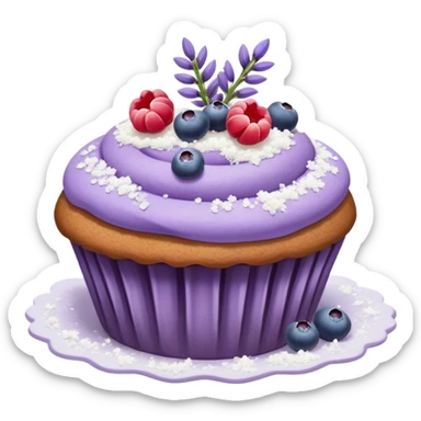 Lavender flower sprigs on a muffin with berries and sugar crystals sticker