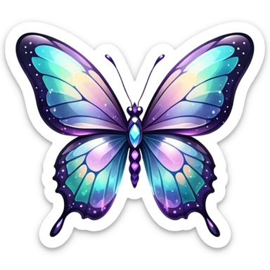 Dark Nebula Sparkly glossy glittery Pastel iridescent transparent bio-luminescent glass crystal butterfly sticker