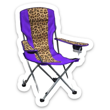 Realistic purple and leopard print pattern camping folding chair isolated.  sticker
