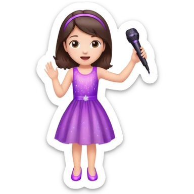 Cute Little brunette girl singing into a microphone and dancing while wearing pink and purple and sparkles  sticker
