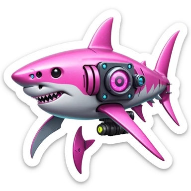 glitter mech shark pink cyberpunk sticker