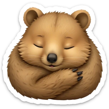 Meme-Worthy Cute Sleeping Quokka Portrait Emoji, Head resting peacefully with a contented smile, showcasing a delightfully compact build and a luxuriously soft brown fur, eyes shut in a serene, restful nap, Simplified yet hilariously adorable features, highly detailed, glowing with a soft, drowsy light, high shine, relaxed and utterly lovable, stylized with an air of playful laziness, bright and heartwarming, soft glowing outline, capturing the essence of a comically sleepy quokka, so meme‐worthy it feels like it could instantly become the next viral sensation of adorable slumber! sticker
