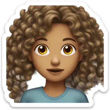 YOUNG Tan skinned girl with long dark brown curly hair sticker