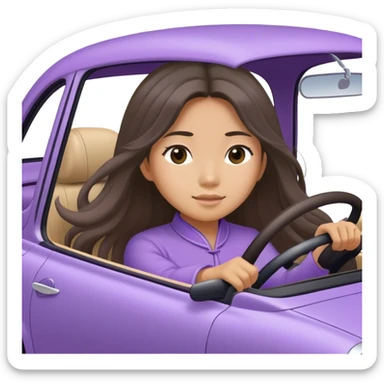 Long hair asian girl driving on her way in a lavendar car  sticker