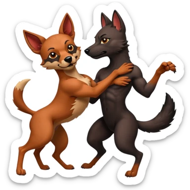 Muscular Xoloitzcuintle Dog playing with muscular red wolf sticker