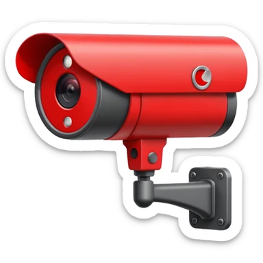 Minimalist emoji-style sticker of a CCTV camera with a glowing red record light, facing forward. Flat icon, grayscale with small red accent.
 sticker