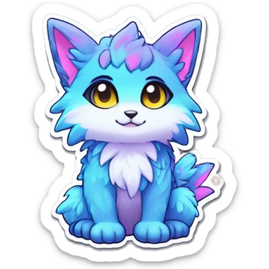 Anthro Fluffy Cool Cute Magical Elemental Shiny Colorful Neon Vibrant Colors Sparkle Kemono-style Chibi Fantasy-Animal-Fakémon-Pokémon-Hybrid Fur Sona Aesthetic Full Body Sticker sticker