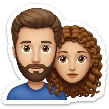 Casal - Homem branco de cabelo liso e olhos marrom, com barba e mulher de pele branca cabelo cacheado marrom e olhos mel sticker